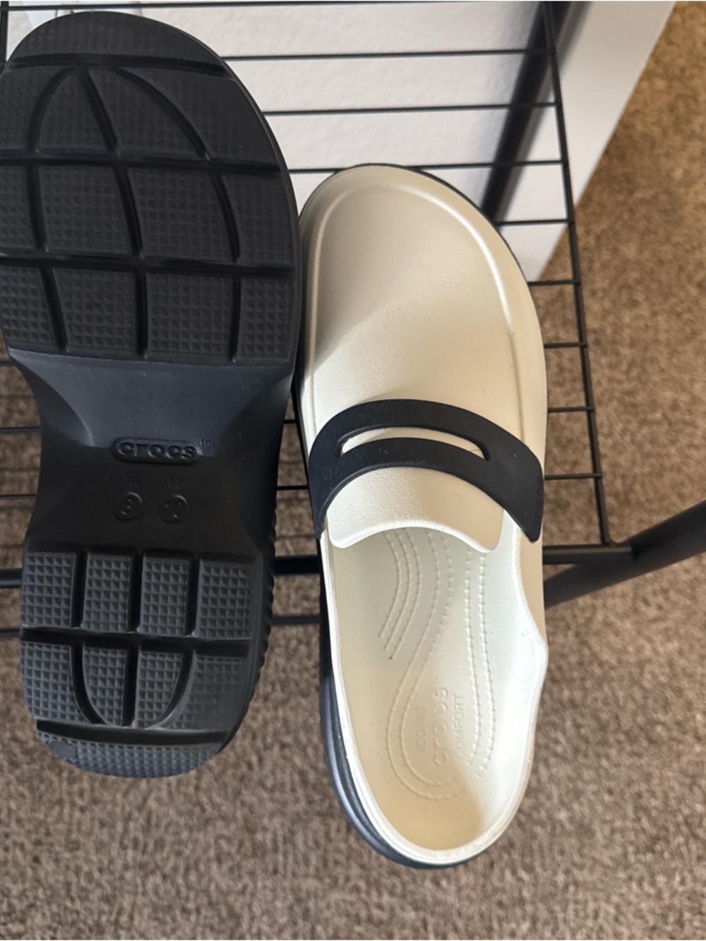 CROCS Cream and Black Slip-On Clog with Strap